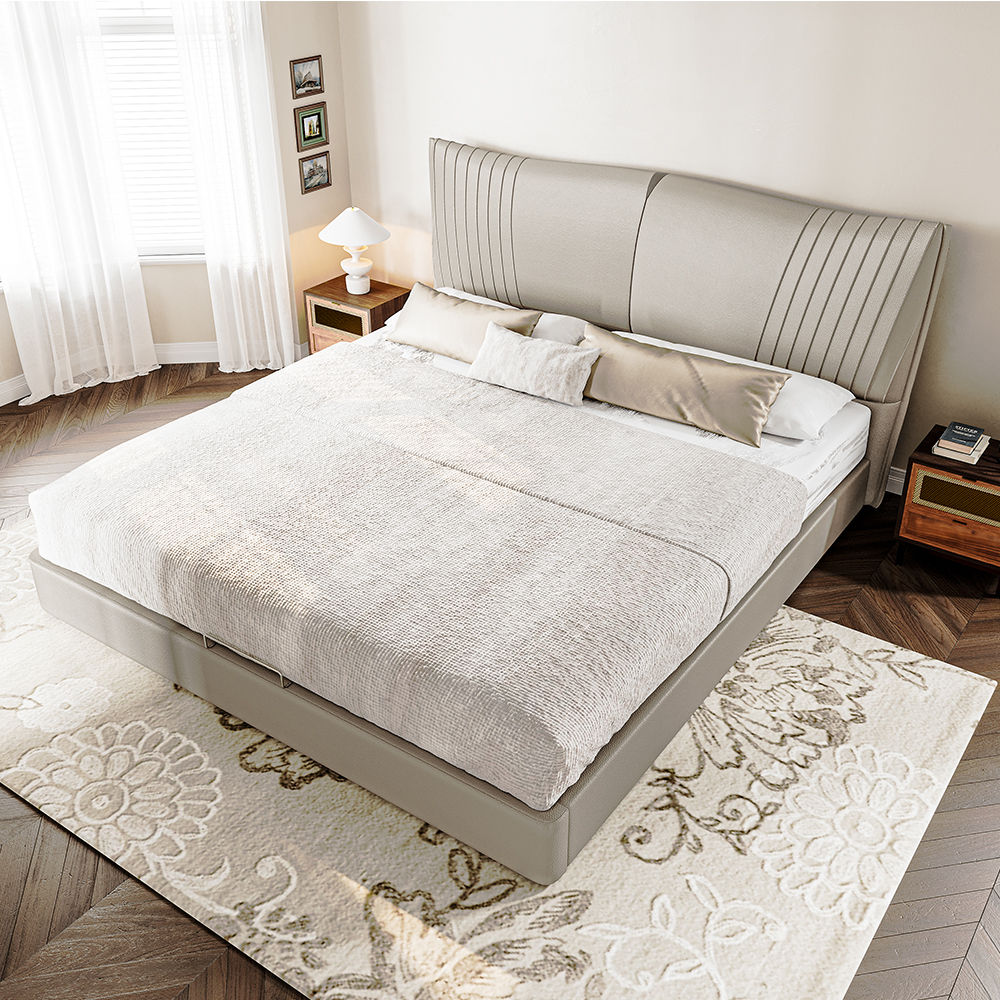 Modern Minimalist Beige Faux Leather Beds