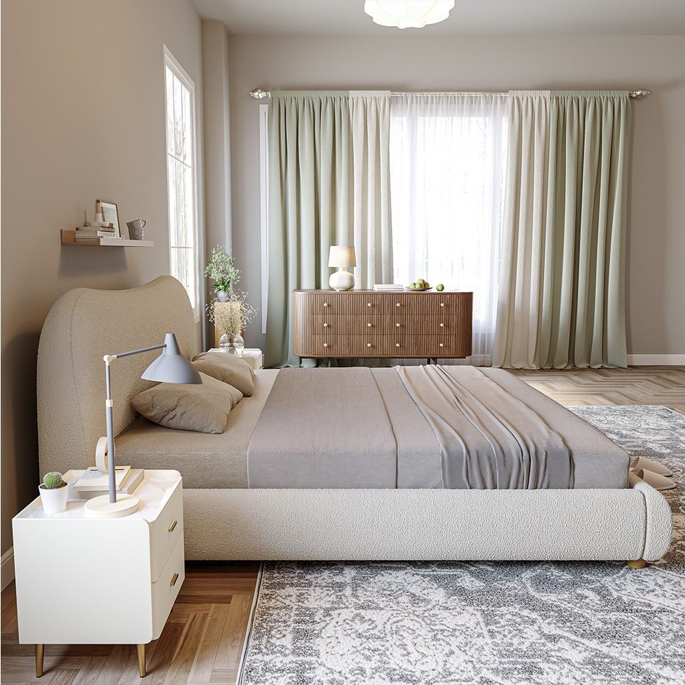 Partly Assemble Beige Boucle Beds