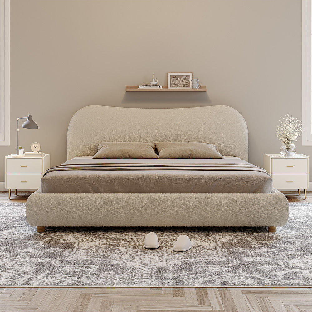 Partly Assemble Beige Boucle Beds