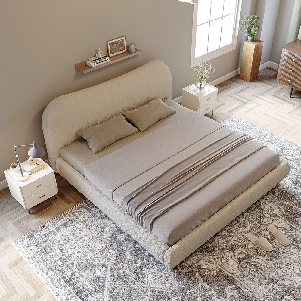 Partly Assemble Beige Boucle Beds