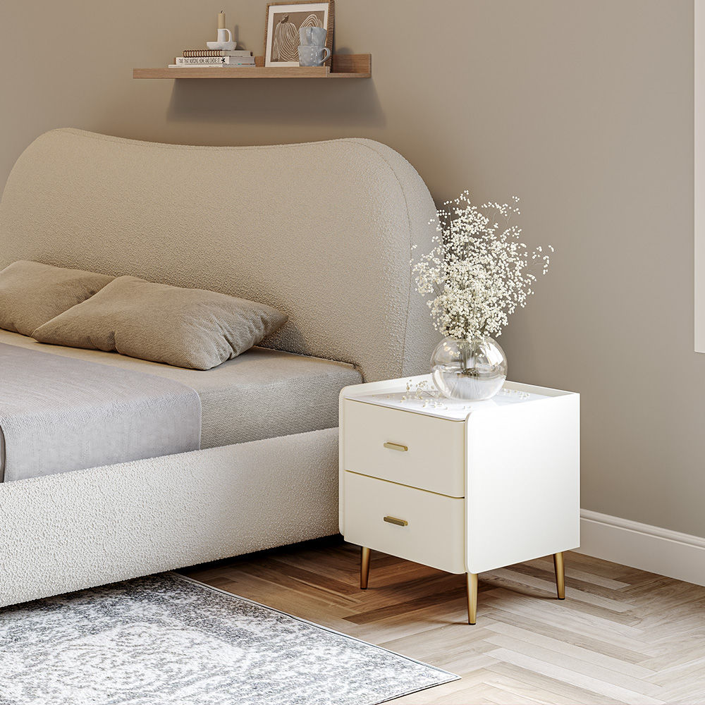 Modern Minimalist Beige Boucle Beds