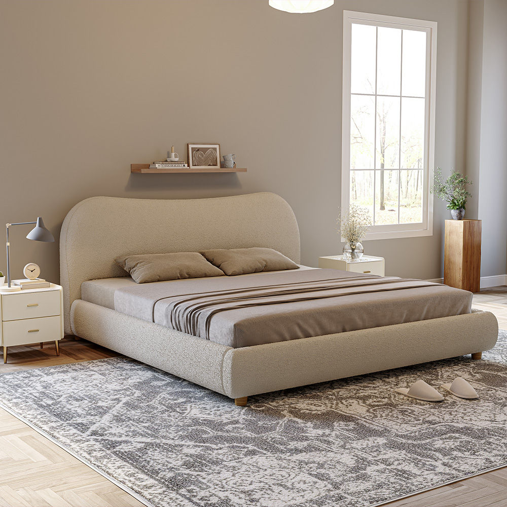 Modern Minimalist Beige Boucle Beds