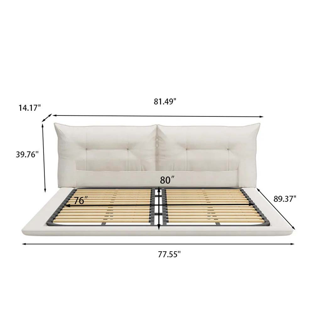 Solid Wood Beige Suede Fabric Beds