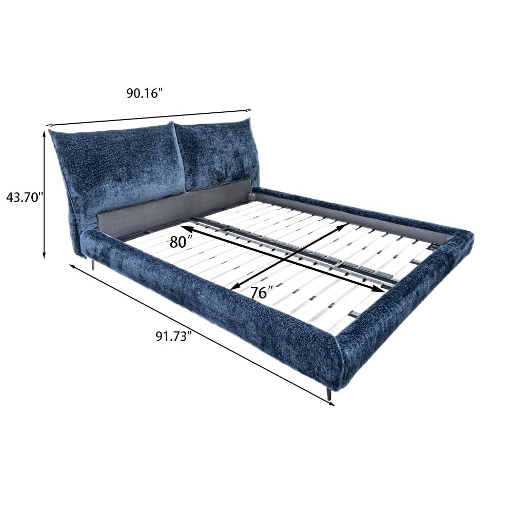 Modern Minimalist Dark Blue Chenille Fabric Beds