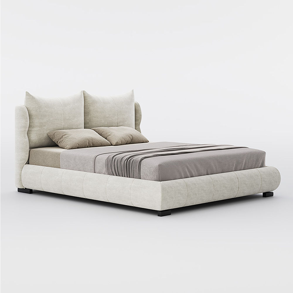 Modern Minimalist Beige Fabric Beds