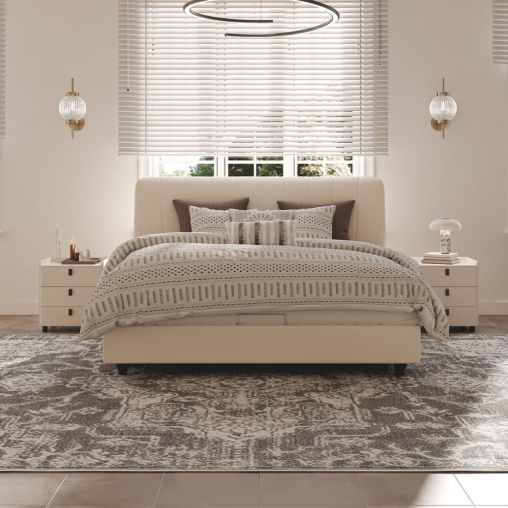 Mid Century Modern Beige Leather Beds