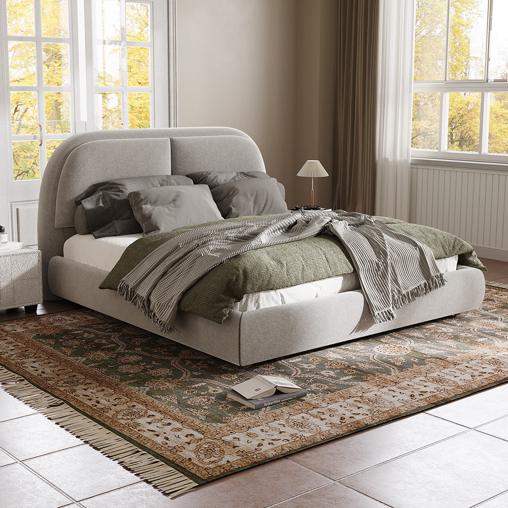 Modern Minimalist Beige Fabric Beds