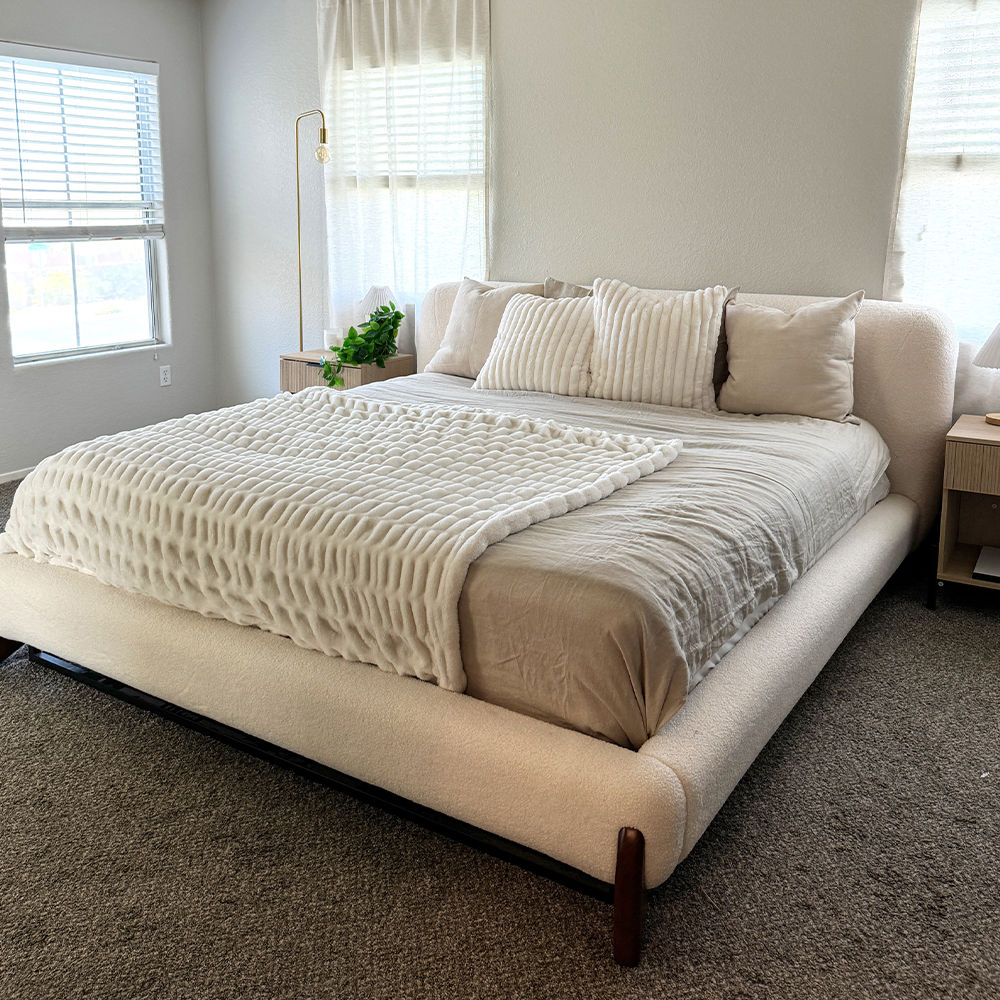 Pure Color Beige Boucle Beds