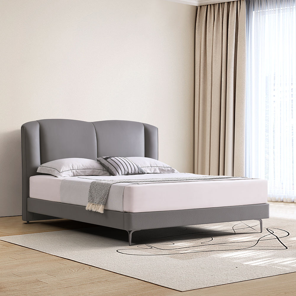 Partly Assemble Dark Gray Leather Beds