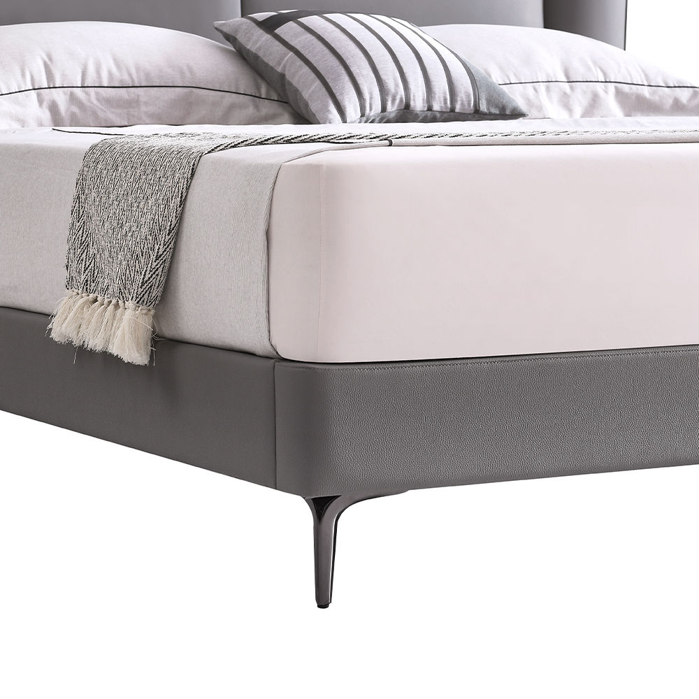Partly Assemble Dark Gray Leather Beds