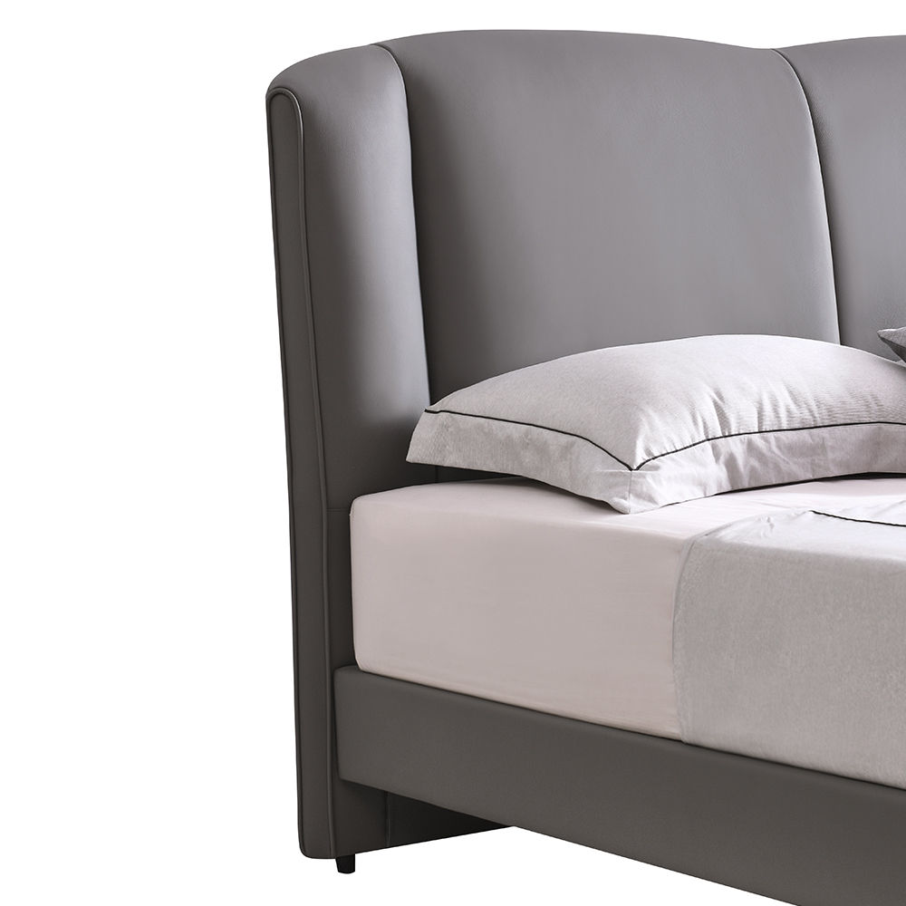 Partly Assemble Dark Gray Leather Beds