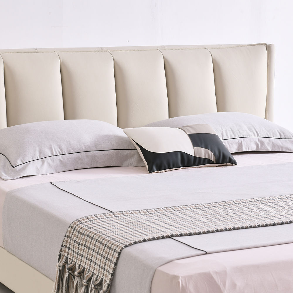 Partly Assemble Beige Leather Beds
