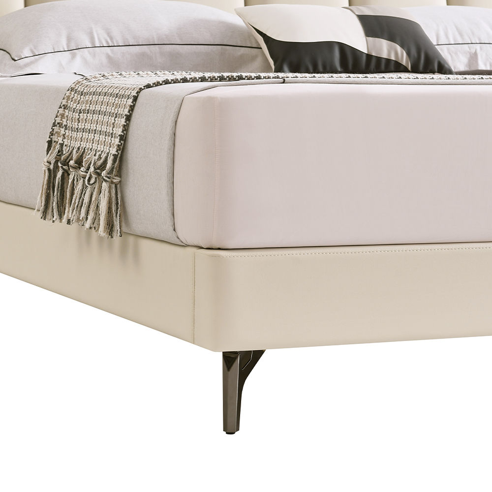 Partly Assemble Beige Leather Beds