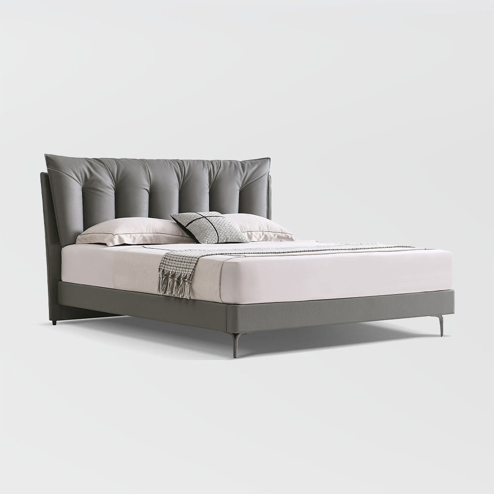 Partly Assemble Dark Gray Leather Beds