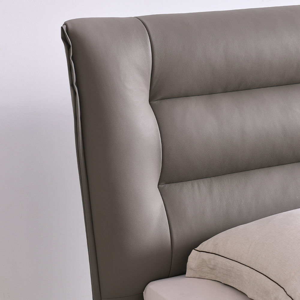 Partly Assemble Dark Gray Leather Beds