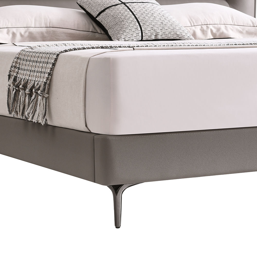 Partly Assemble Dark Gray Leather Beds