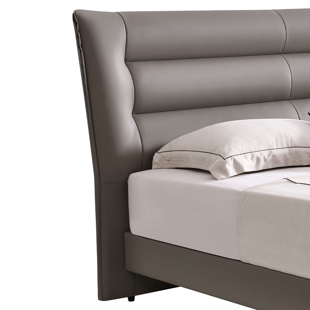 Partly Assemble Dark Gray Leather Beds