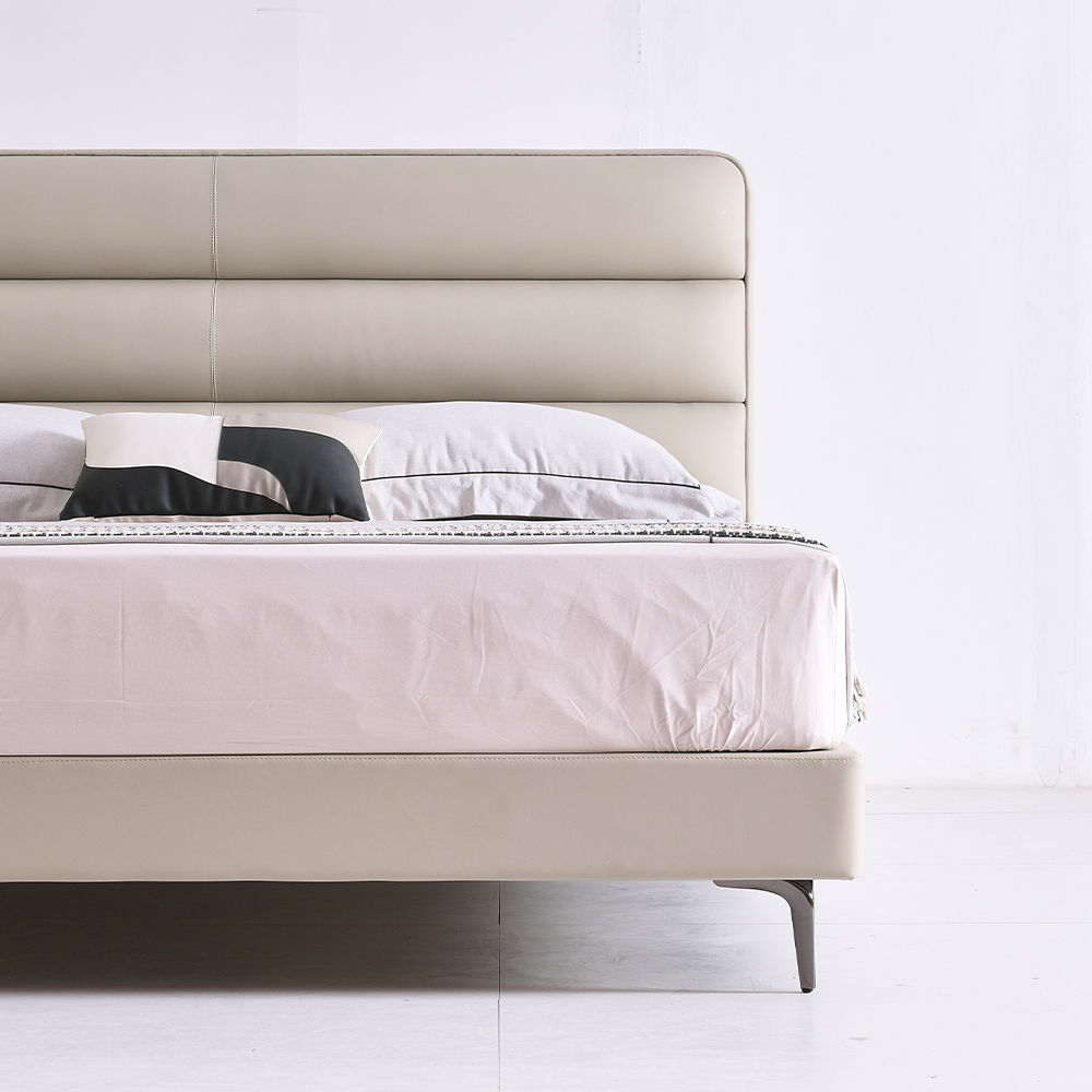 Partly Assemble Light Gray Leather Beds