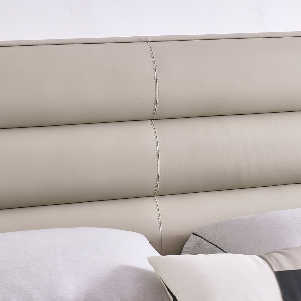 Partly Assemble Light Gray Leather Beds