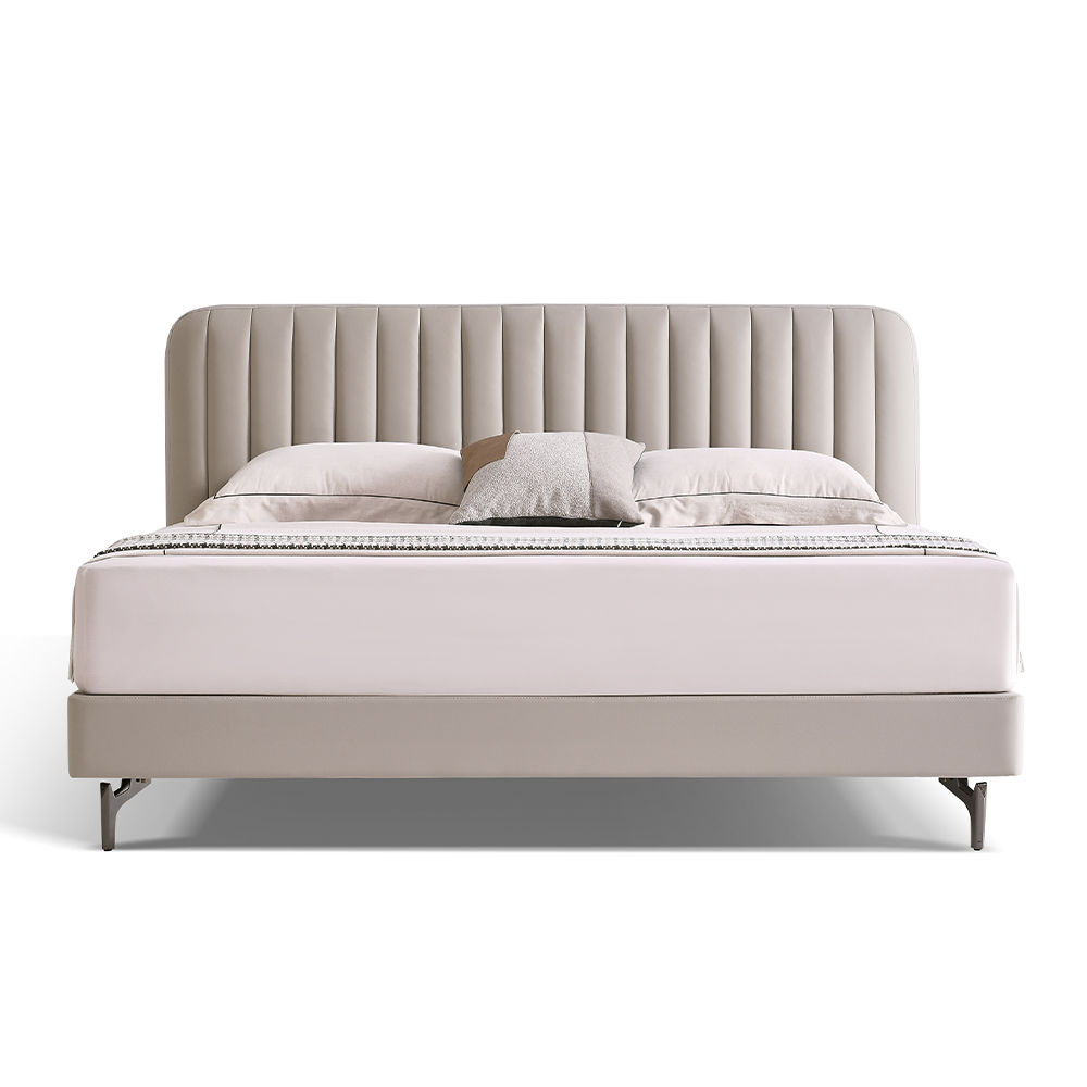 Partly Assemble Light Gray Leather Beds