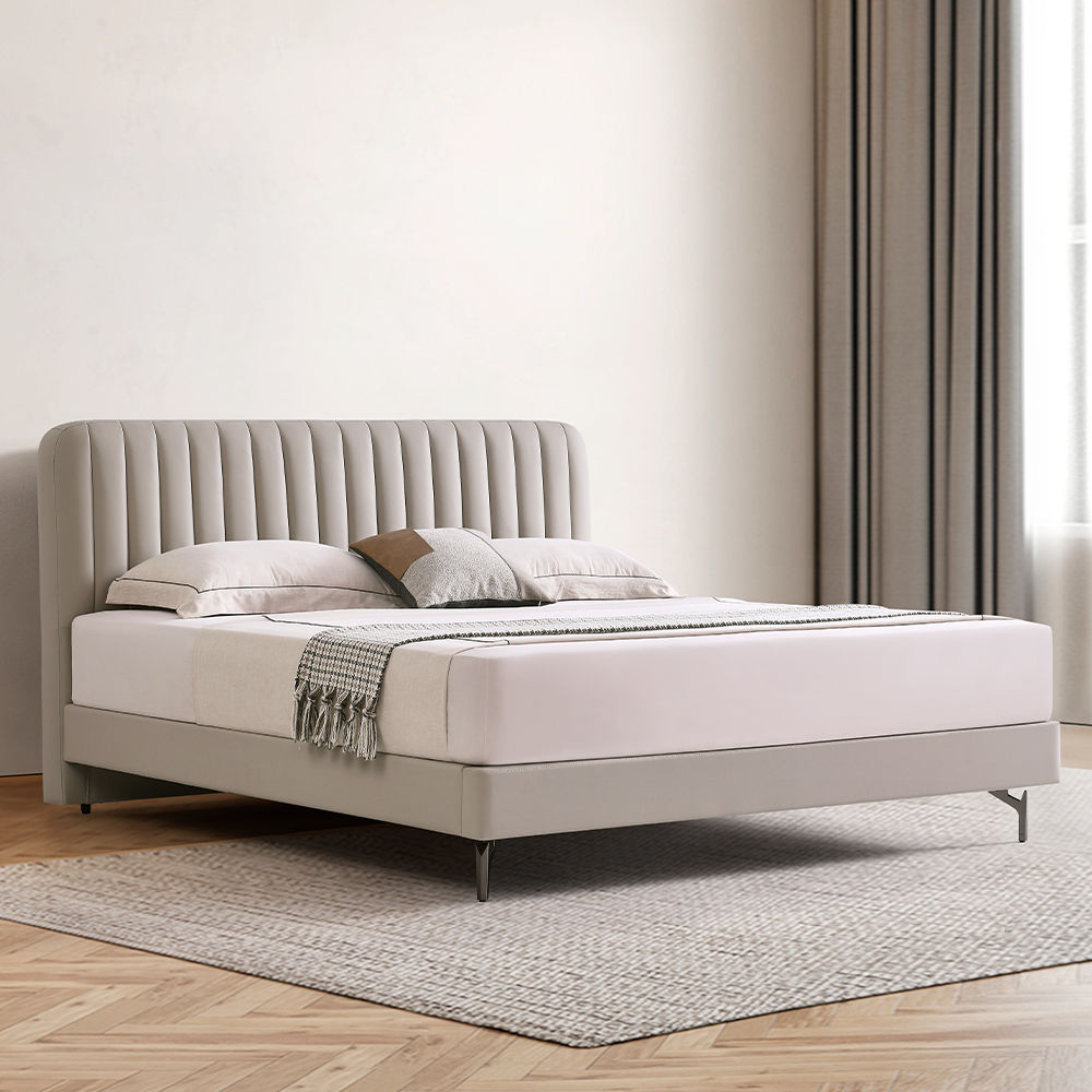 Leather Light Gray Leather Beds