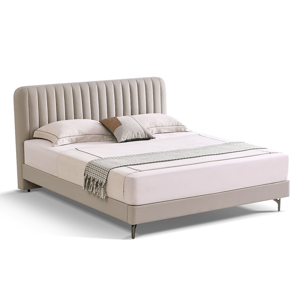 Partly Assemble Light Gray Leather Beds