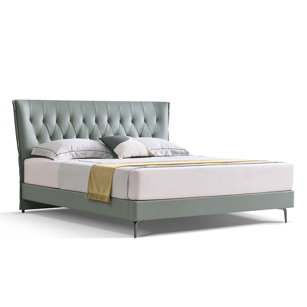 Partly Assemble Light Green Leather Beds