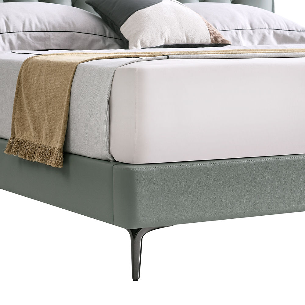 Partly Assemble Light Green Leather Beds