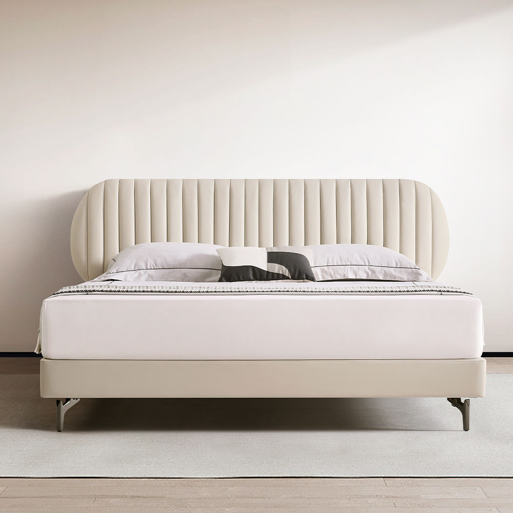Partly Assemble Beige Leather Beds