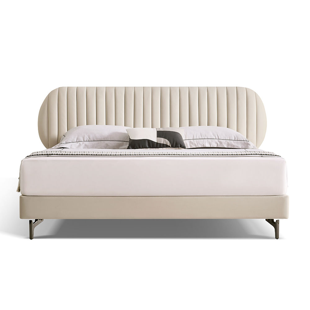 Partly Assemble Beige Leather Beds