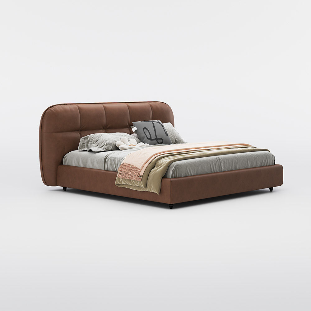 Partly Assemble Brown Leather Beds