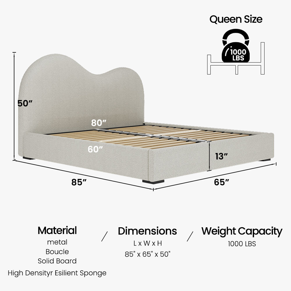 Rectangular Beige Boucle Beds