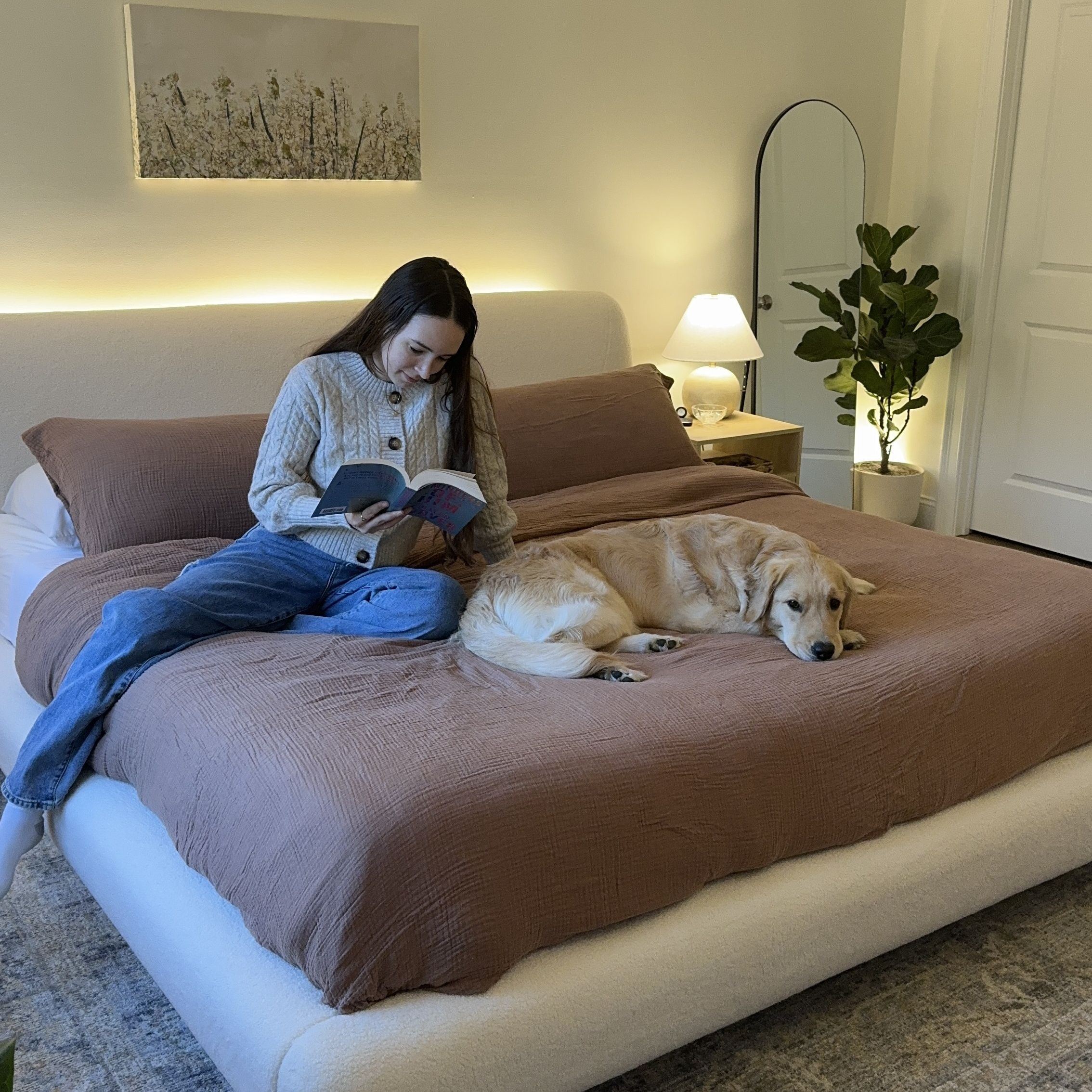 Partly Assemble Beige Boucle Beds