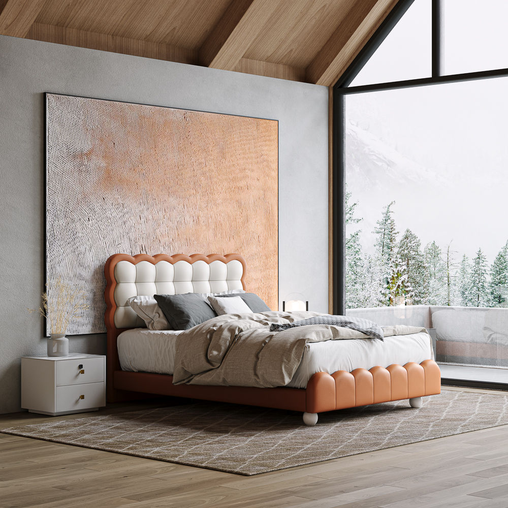 Leather White & Orange Leather Beds