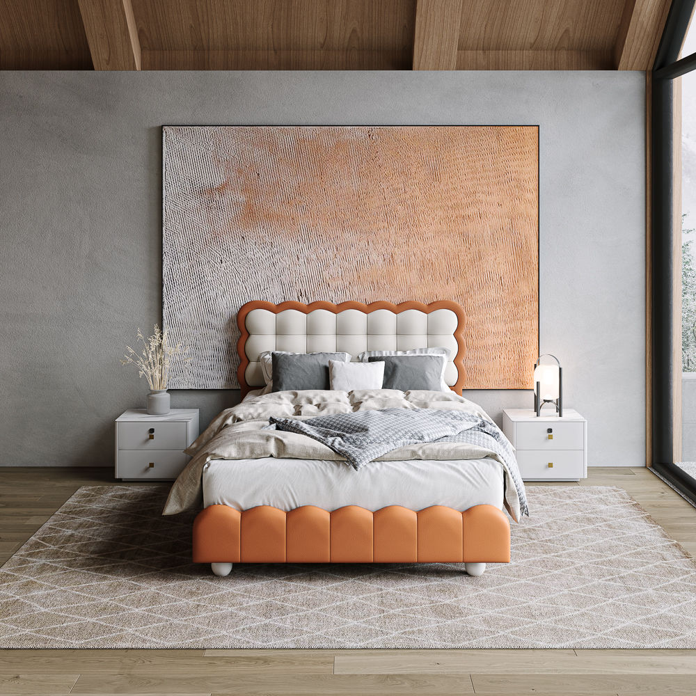 Modern White & Orange Leather Beds