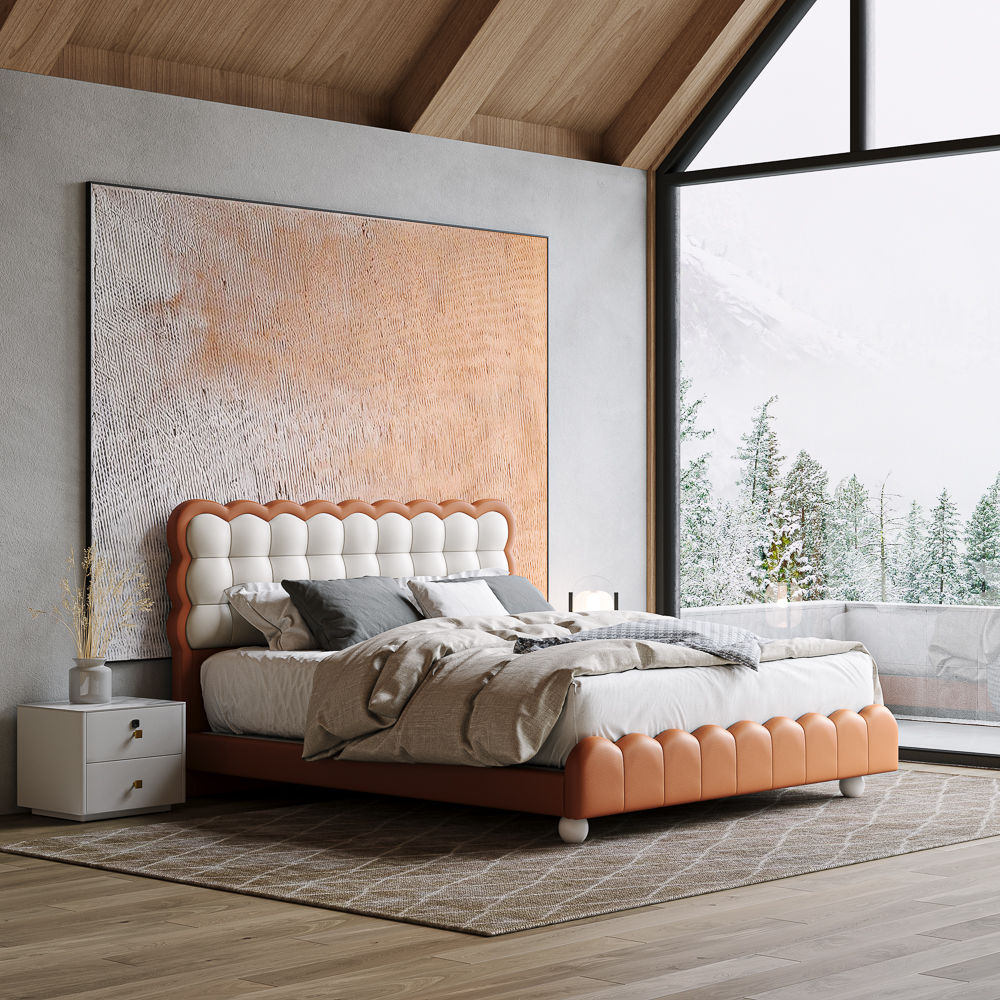 Modern White & Orange Leather Beds
