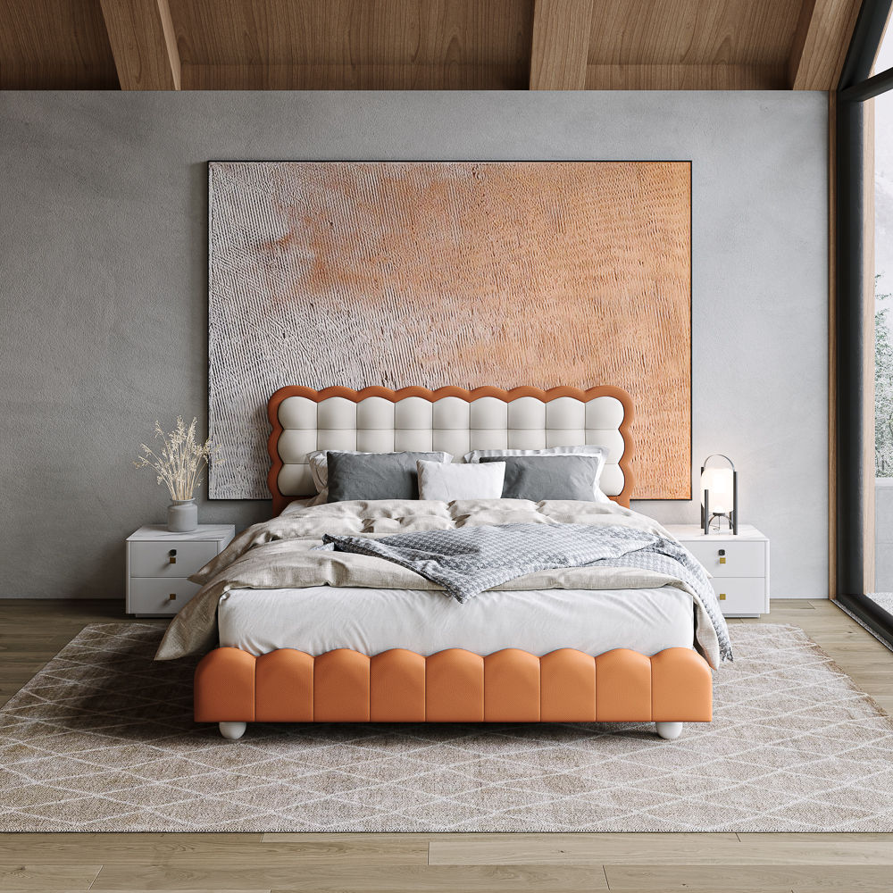 Leather White & Orange Leather Beds