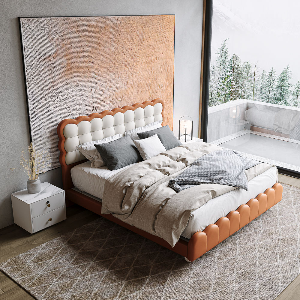 Modern White & Orange Leather Beds