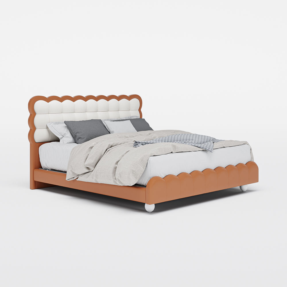 Leather White & Orange Leather Beds