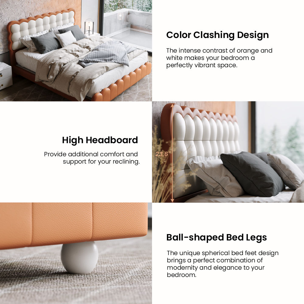 Modern White & Orange Leather Beds