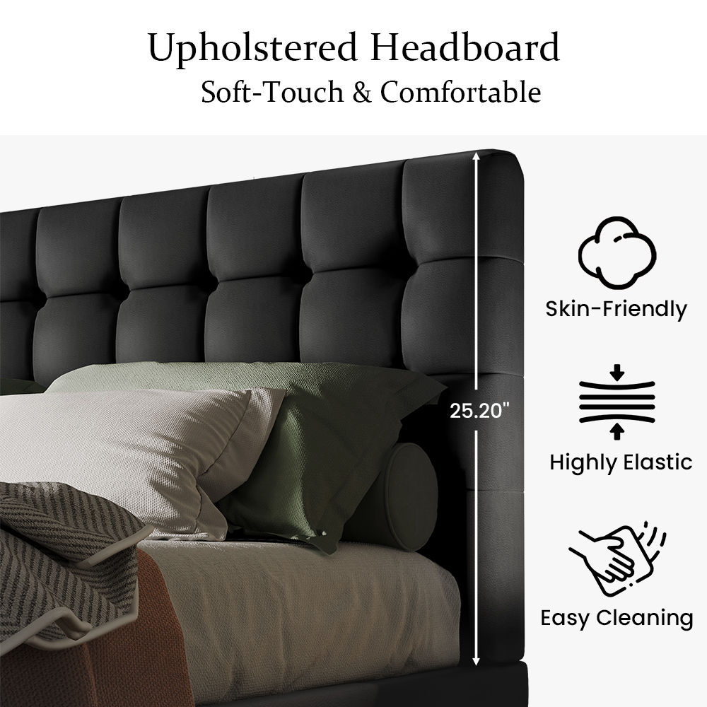 Leather Black PU Leather Beds