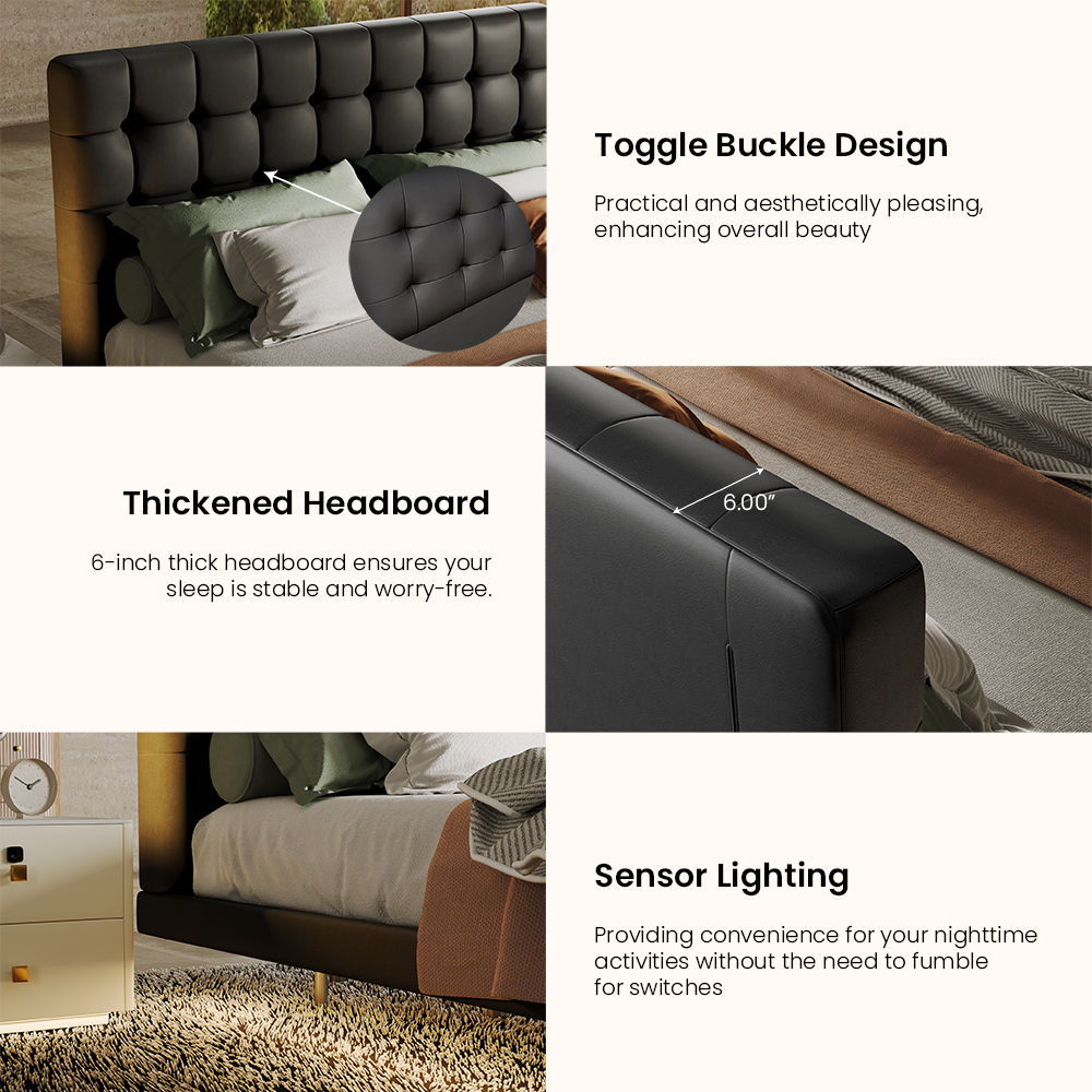 Partly Assemble Black PU Leather Beds