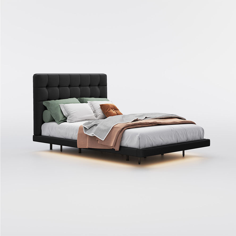 Partly Assemble Black PU Leather Beds