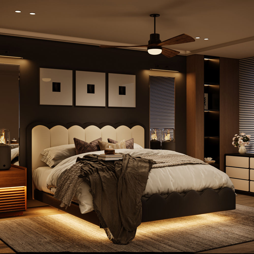 Leather Ivory white & Black Leather Beds