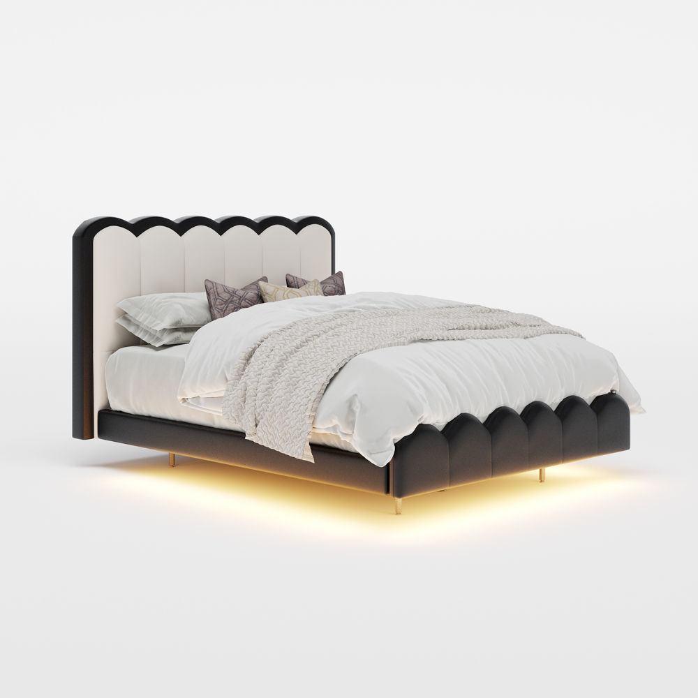 Leather Ivory white & Black Leather Beds