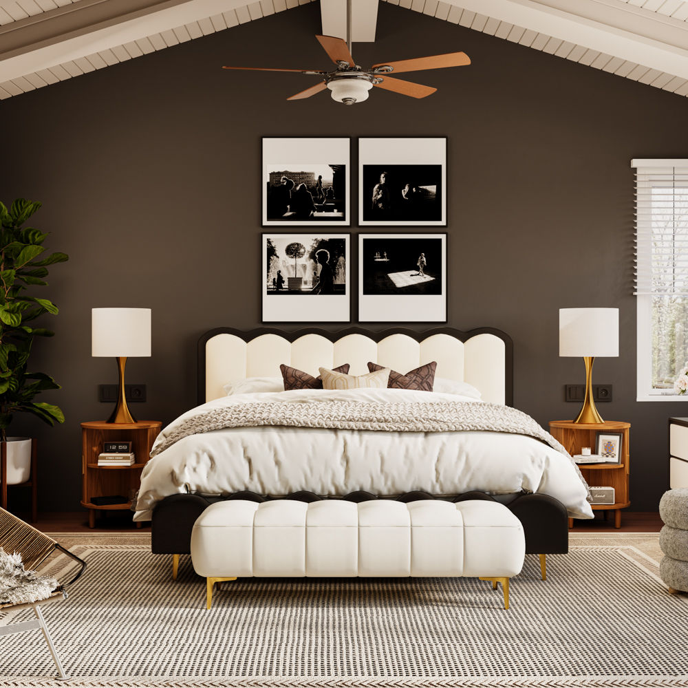 Partly Assemble Ivory white & Black Leather Beds