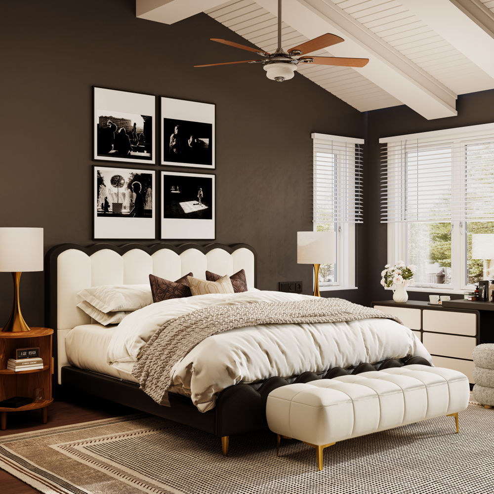 Leather Ivory white & Black Leather Beds