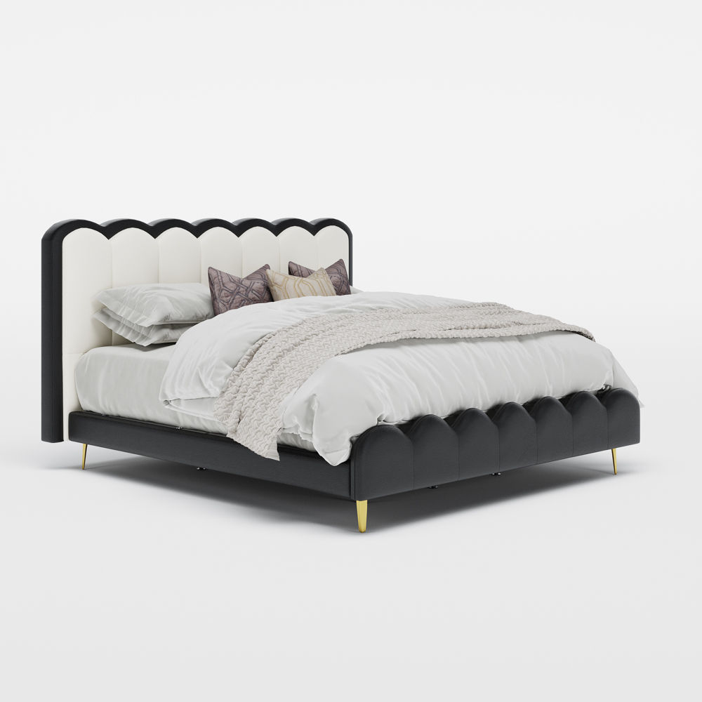 Leather Ivory white & Black Leather Beds
