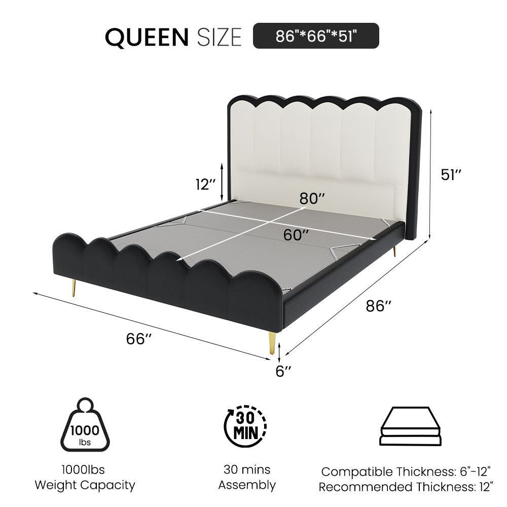 Modern Ivory white & Black Leather Beds