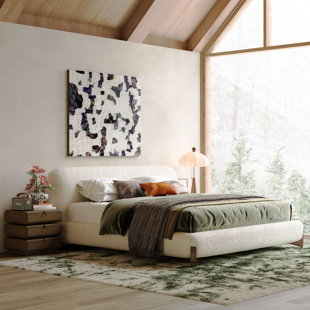 Rectangular Beige Boucle Beds